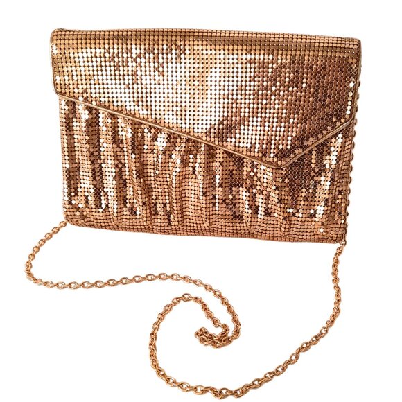 Whiting & Davis Clutch Gold Mesh Purse Evening Bag Detachable Crossbody Chain - Picture 2 of 16